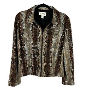 Joseph Ribkoff Brown Sequin Snake Skin Print Full Zip Jacket Size 14